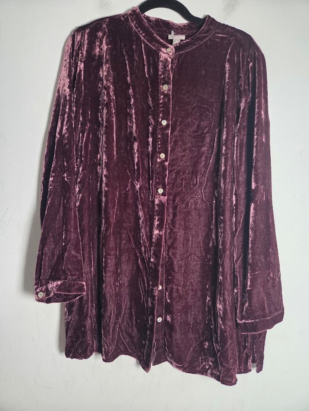 J.Jill Dark Purple Plum Whimisgoth Velvet Silk Blend Button Down Blouse size 1X